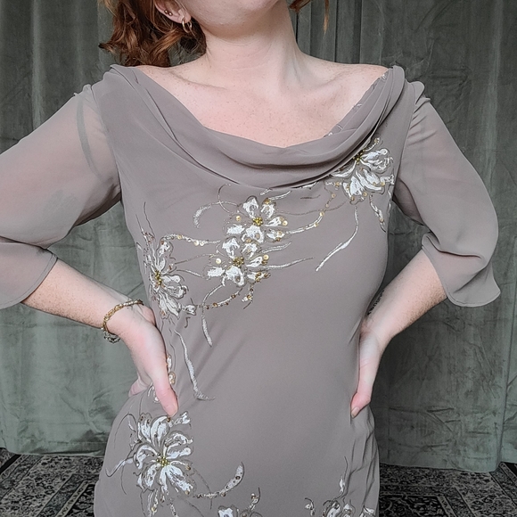 y2k Fairy Boho Regency Whismy Off The Shoulder Brown Embriodered Cocktail Dress - Picture 8 of 16